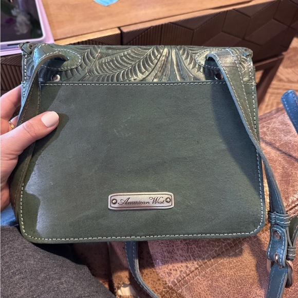 American West Green and Brown Embossed Crossbody Bag Genuine Leather - Picture 6 of 6